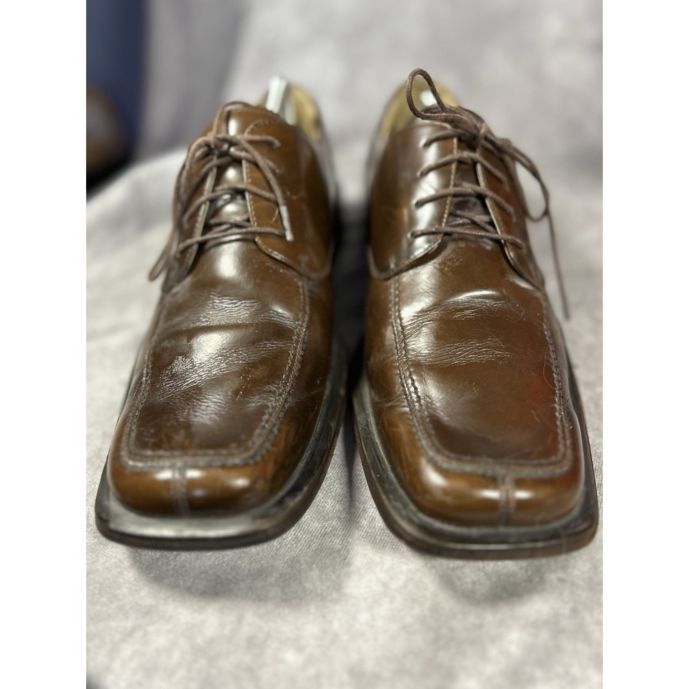 Kenneth Cole Brown Leather Square Toe Derby Dress Shoes Men's 11.5M Lace Up